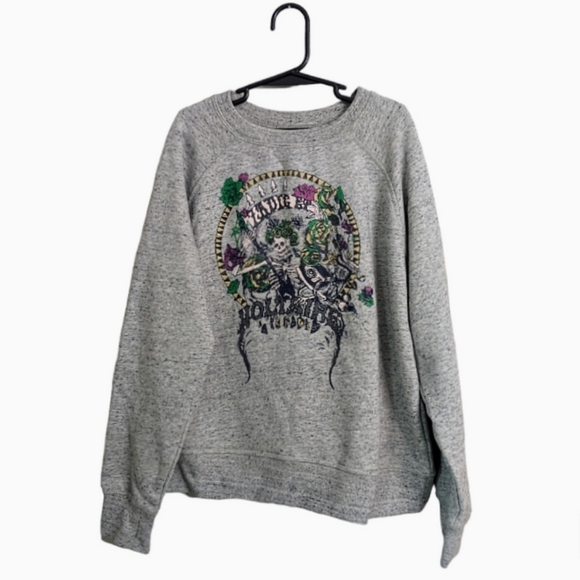 Zadig & Voltaire Girl's Fame Sweatshirt Gray Skeleton Roses Crewneck Casual 12 - Picture 2 of 9